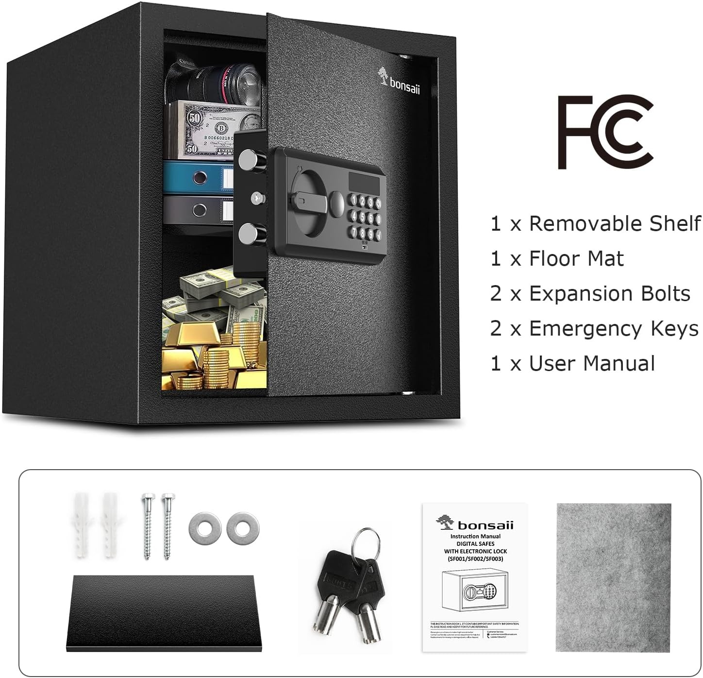 image:imageBonsaii Security Safe Box with Key Lock 023 CuFt for Cash Jewelry Home12 cuft