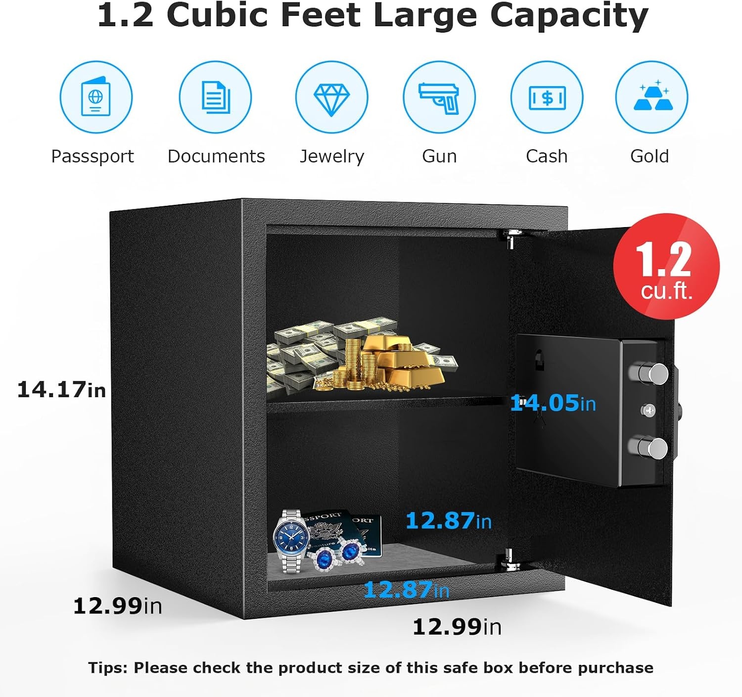image:imageBonsaii Security Safe Box with Key Lock 023 CuFt for Cash Jewelry Home12 cuft