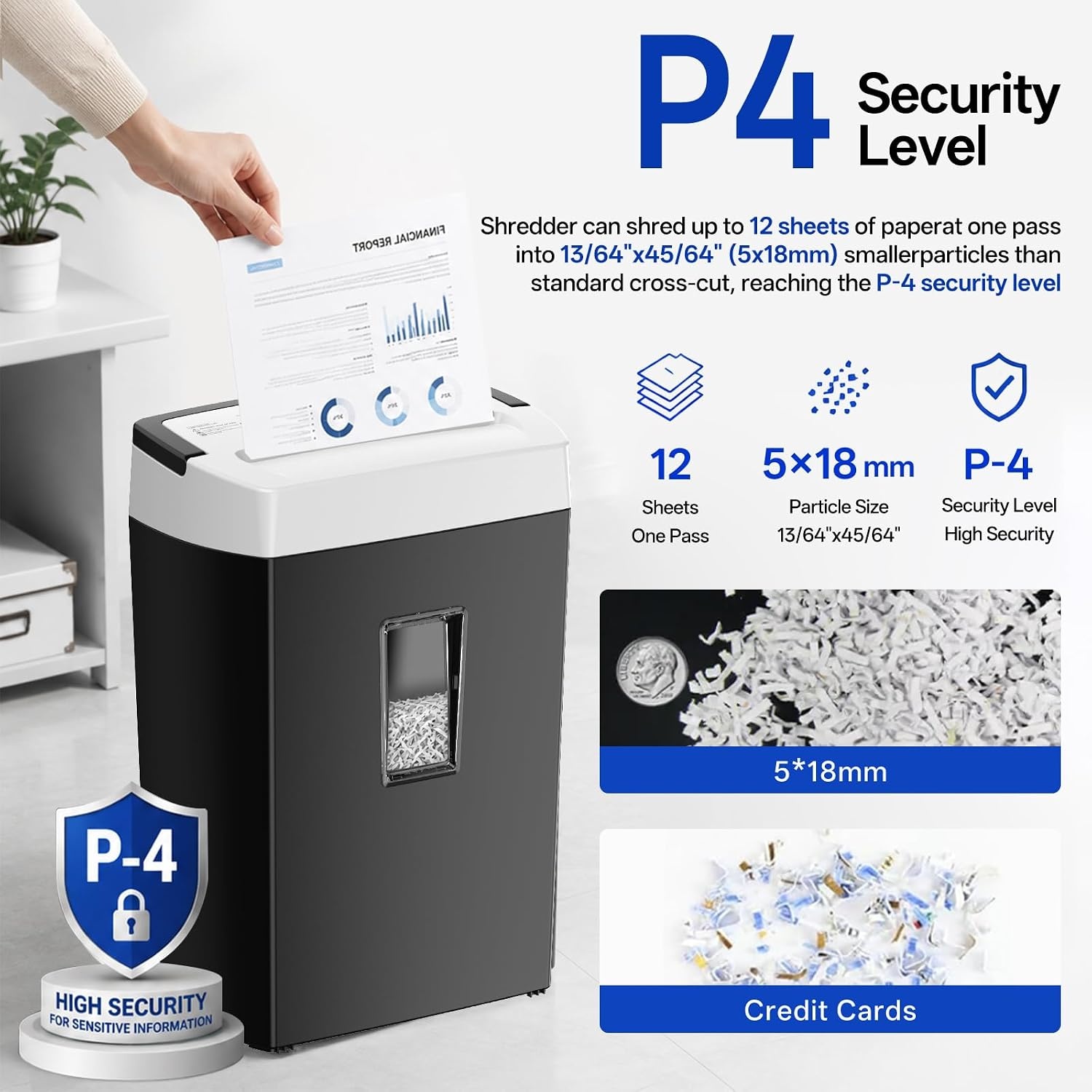 image:imageBonsaii 12Sheet CrossCut Paper Shredder for Home OfficeP4 High Security