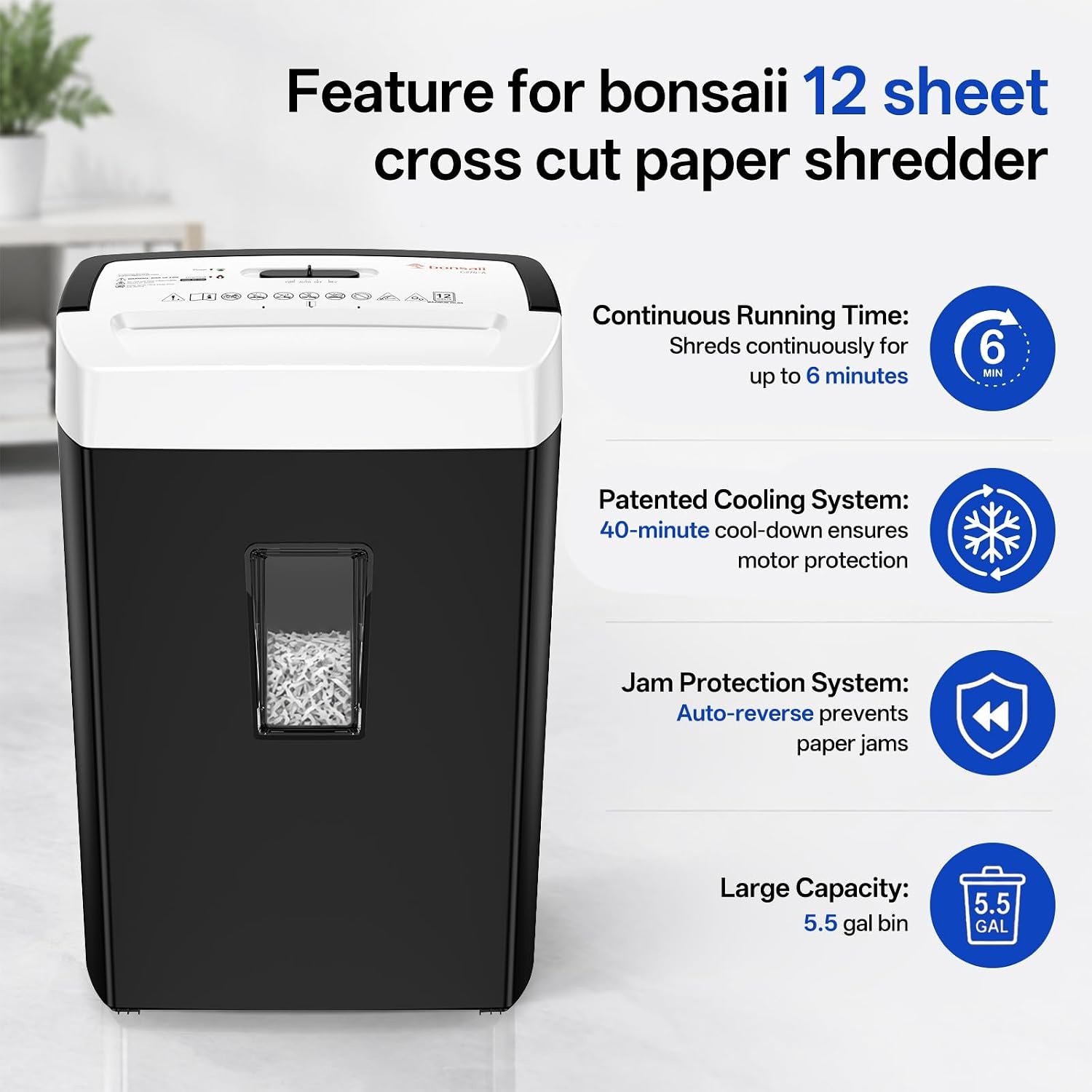 image:imageBonsaii 12Sheet CrossCut Paper Shredder for Home OfficeP4 High Security