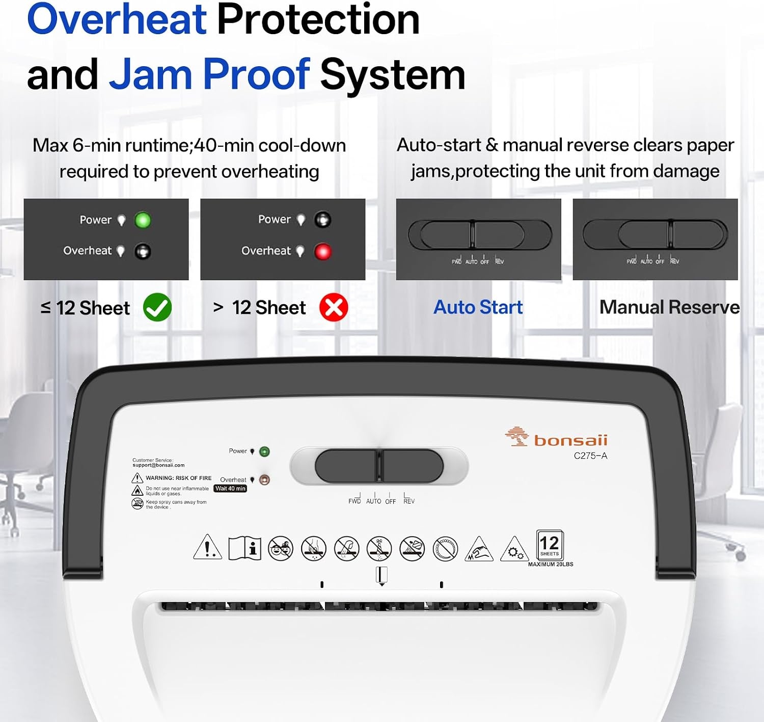image:imageBonsaii 12Sheet CrossCut Paper Shredder for Home OfficeP4 High Security