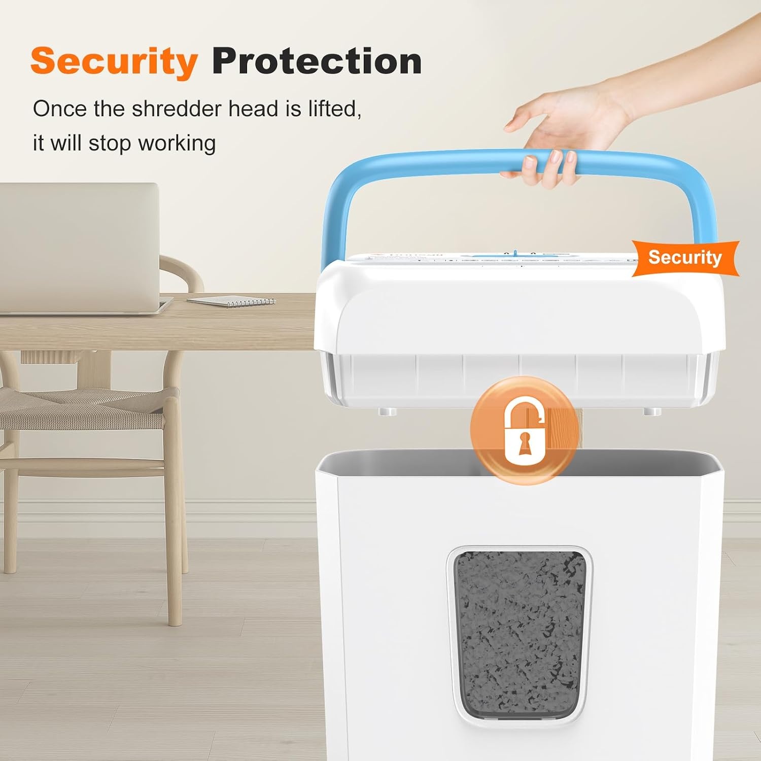 image:imageBonsaii Low Noise Operation Paper Shredder 6Sheet CrossCut Credit Card Shredder Home Office Handle for Document Mail Staple 34 Gal Wastebasket EasyCarry Handle WhiteWhite Blue