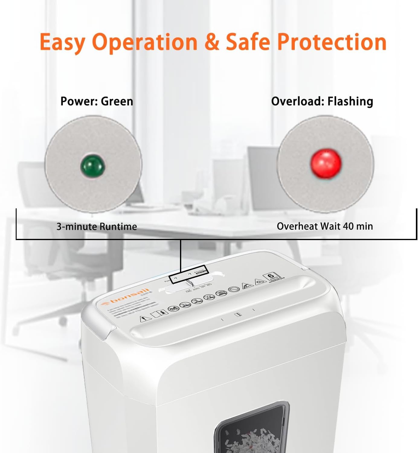 image:imageBonsaii Low Noise Operation Paper Shredder 6Sheet CrossCut Credit Card Shredder Home Office Handle for Document Mail Staple 34 Gal Wastebasket EasyCarry Handle WhiteWhite