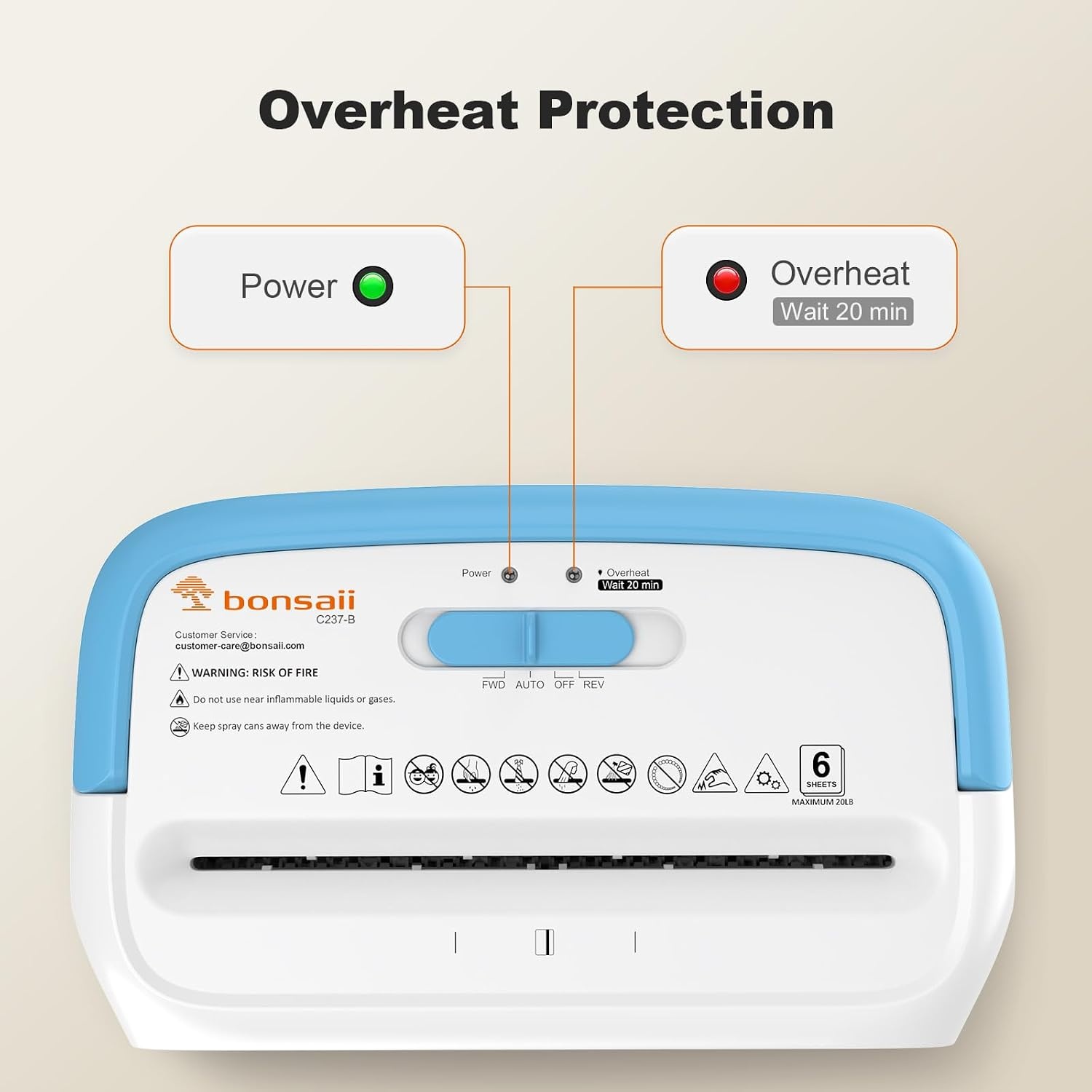 image:imageBonsaii Low Noise Operation Paper Shredder 6Sheet CrossCut Credit Card Shredder Home Office Handle for Document Mail Staple 34 Gal Wastebasket EasyCarry Handle WhiteWhite Blue