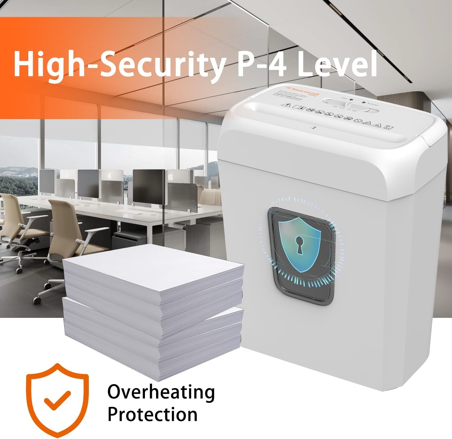 image:imageBonsaii Low Noise Operation Paper Shredder 6Sheet CrossCut Credit Card Shredder Home Office Handle for Document Mail Staple 34 Gal Wastebasket EasyCarry Handle WhiteWhite