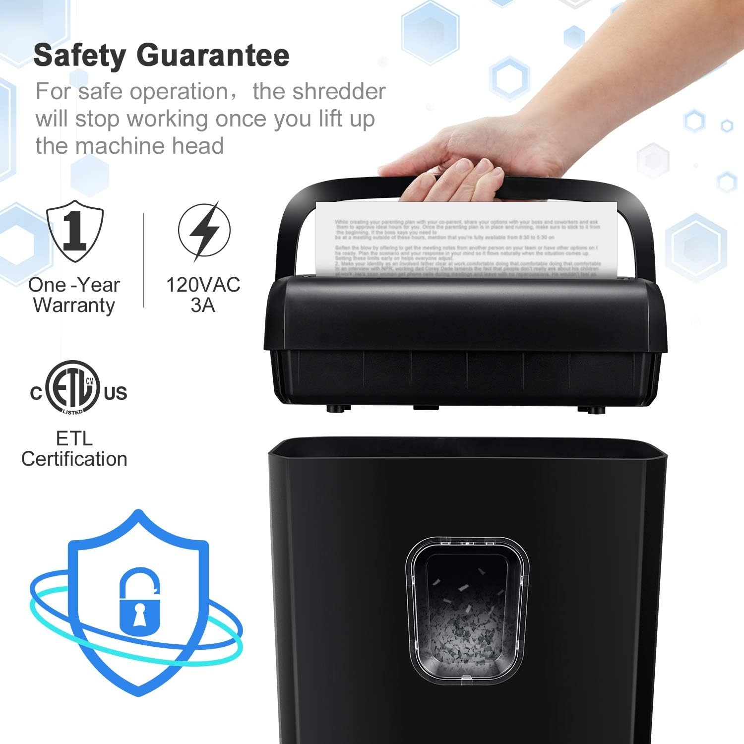 image:imageBonsaii Low Noise Operation Paper Shredder 6Sheet CrossCut Credit Card Shredder Home Office Handle for Document Mail Staple 34 Gal Wastebasket EasyCarry Handle WhiteAll Black