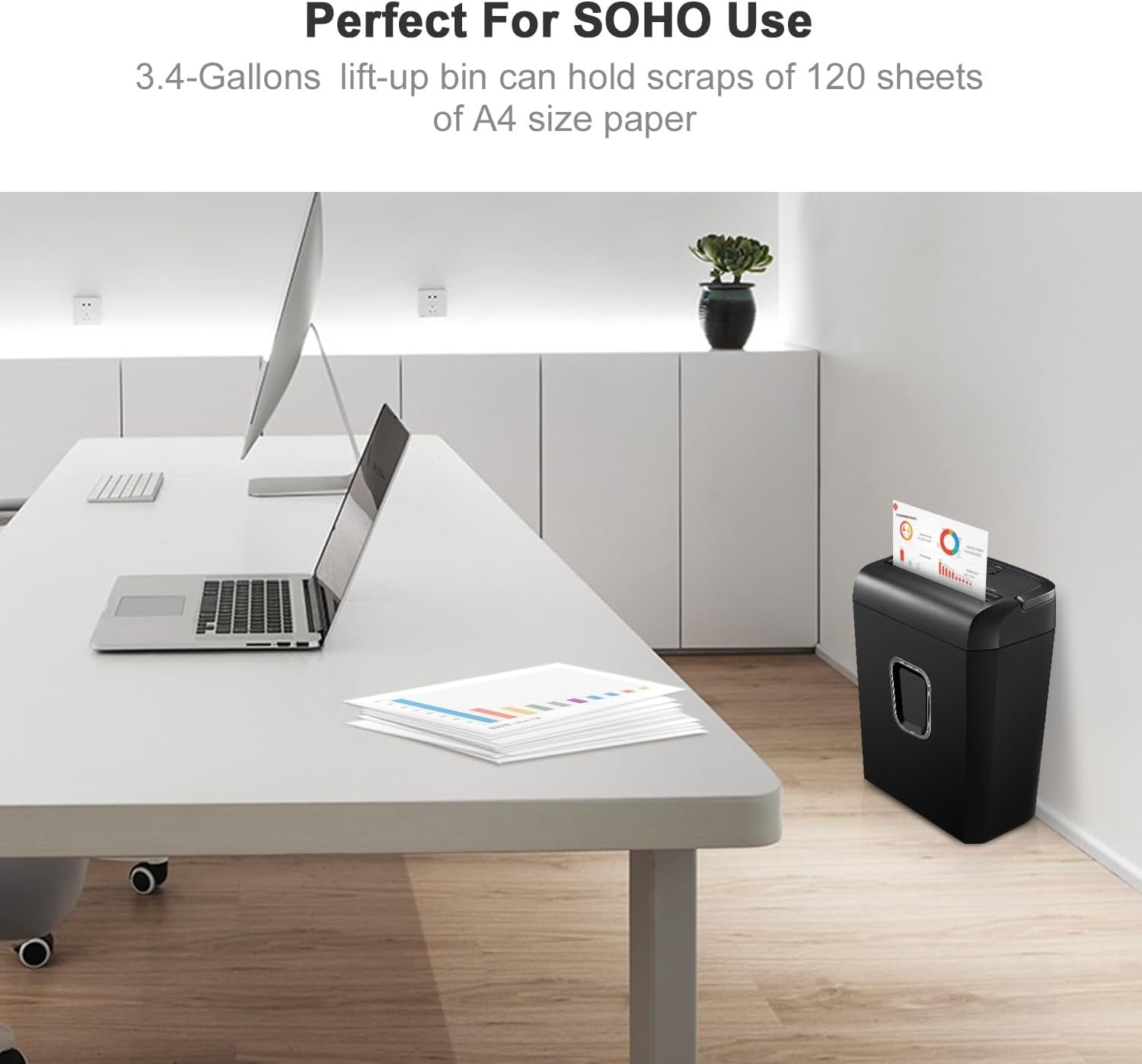 image:imageBonsaii Low Noise Operation Paper Shredder 6Sheet CrossCut Credit Card Shredder Home Office Handle for Document Mail Staple 34 Gal Wastebasket EasyCarry Handle WhiteAll Black