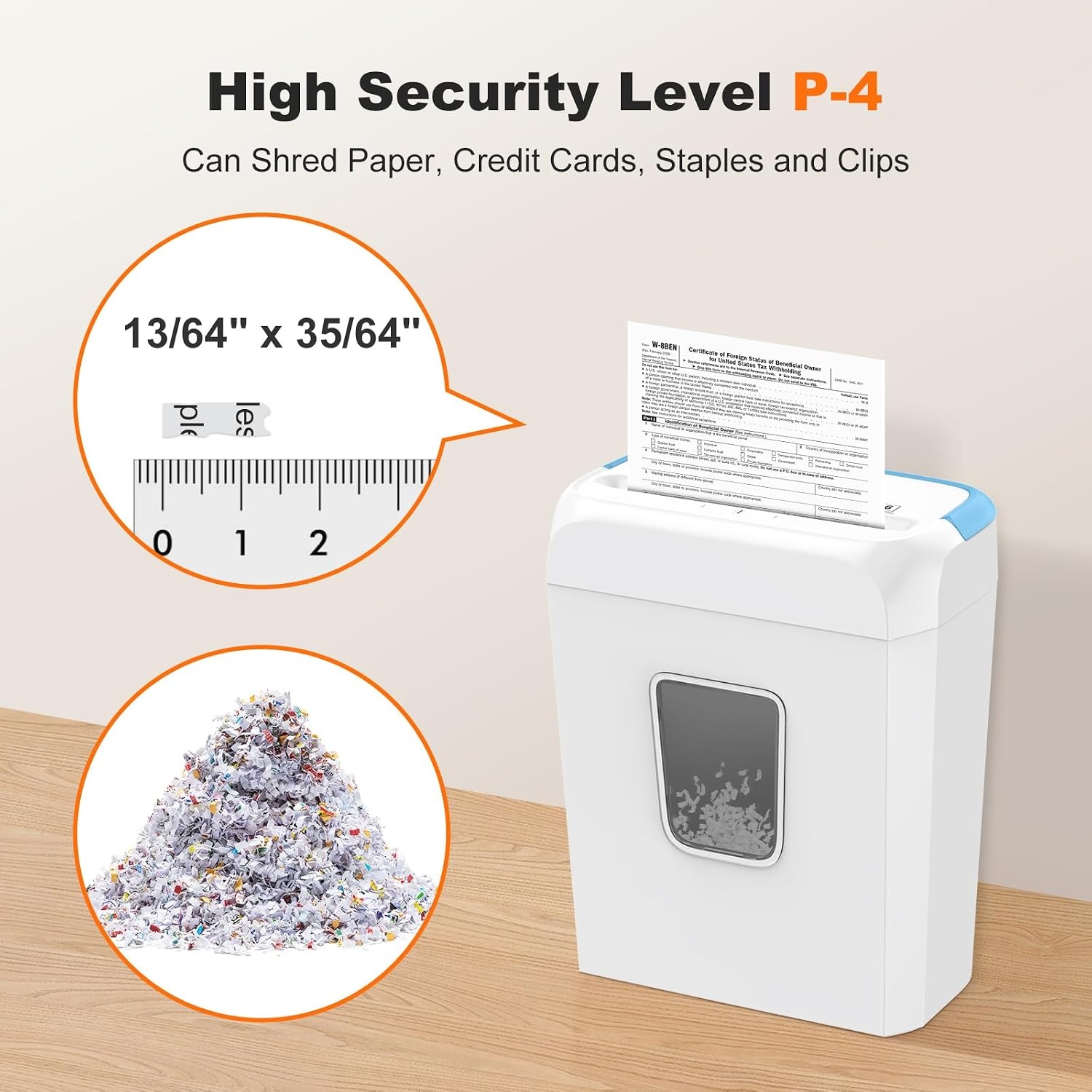 image:imageBonsaii Low Noise Operation Paper Shredder 6Sheet CrossCut Credit Card Shredder Home Office Handle for Document Mail Staple 34 Gal Wastebasket EasyCarry Handle WhiteWhite Blue